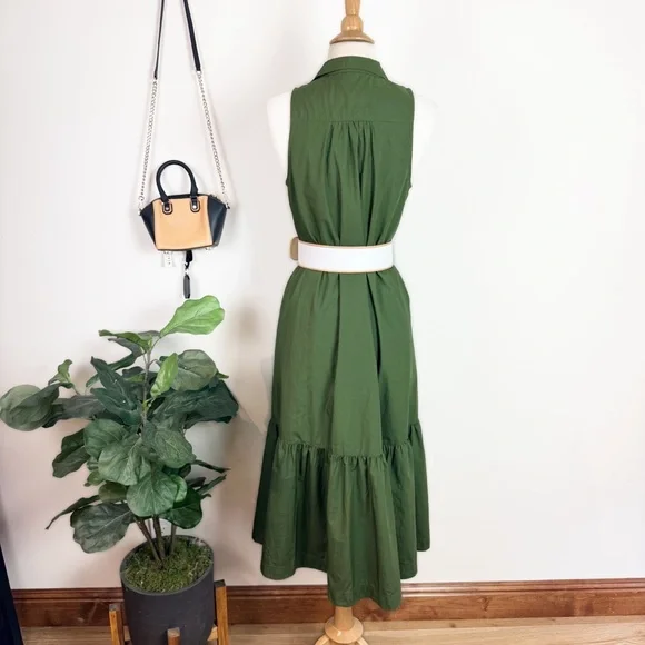 💋Anthropologie Maeve Paola flounce Olive Green Midi Dress - Picture 10 of 11